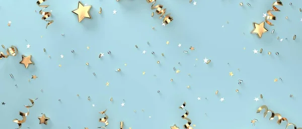 Serpentine Streamers Con Estrellas Confeti Ilustración Renderizado — Foto de Stock