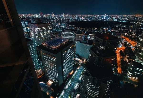 高耸在日本东京新宿夜景之上的摩天大楼 — 图库照片