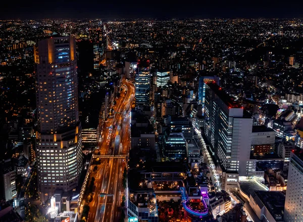 空中鸟瞰涩谷 日本在夜间 — 图库照片