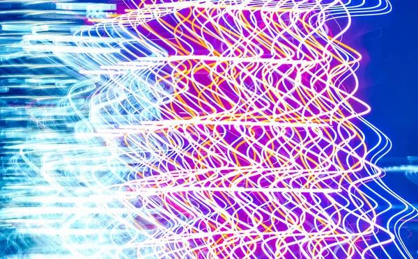 Abstract Wazig Bokeh Neon Licht Paden Stad Nacht Achtergrond — Stockfoto