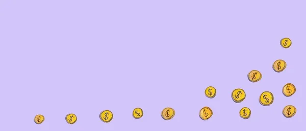 Dollar Münze Hand Zeichnung Finanzthema Flache Lage — Stockfoto