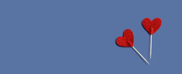 Valentijnsdag Waardering Thema Met Rode Glitter Hart Picks — Stockfoto