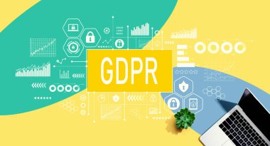 Sarı, yeşil ve mavi desenli dizüstü bilgisayarlı GDPR