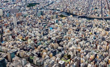 Tokyo, Japonya 'daki Sumida Nehri' nin havadan görünüşü