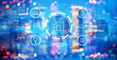 Gece bulanık şehir ışıklarıyla iş büyümesi analizi