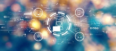 Gece bulanık şehir ışıkları ile uzaklık öğrenme teması