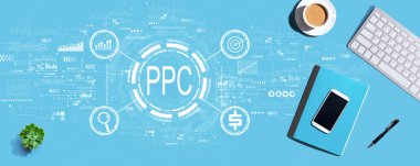 PPC - Bilgisayar klavyesi ve ofis ögeleri ile tıklama başına ödeme kavramı