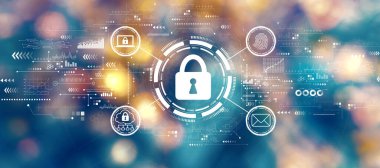 Gece bulanık şehir ışıklarıyla internet ağ güvenliği kavramı