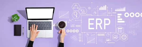 Erp Enterprise Resource Planning Theme Person Using Laptop Computer — Foto de Stock