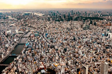 Tokyo, Japonya 'daki Sumida Nehri' nin havadan görünüşü