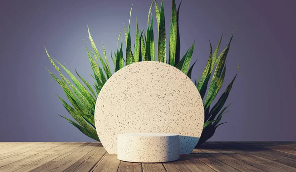 Snake plant with white stone podium - 3D render