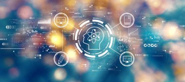 Geceleri bulanık şehir ışıklarıyla çevrimiçi eğitim kavramı