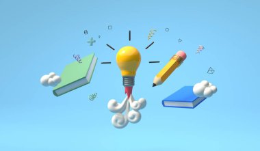 Gökyüzüne roket gibi uçan ampul - Eğitici tema- 3D görüntüleme