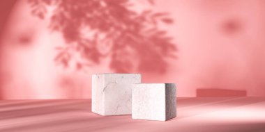 Wooden cube blocks in a room with shadow of trees - 3D render