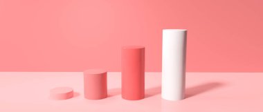 Renkli bir arkaplanda silindir şekilli çubuk grafikleri - 3B oluşturma