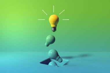 Zeminde bir delik olan eşsiz bir fikir ampulü - 3D render