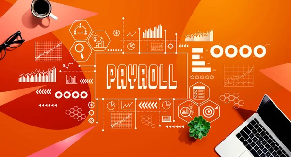 Payroll Theme Laptop Computer Orange Pattern Background — Photo