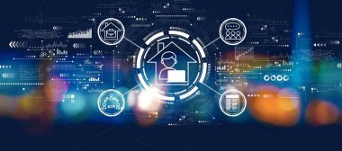 Gece bulanık şehir ışıklarıyla uzak çalışma teması