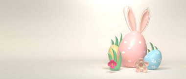 Renkli el süslemesi Paskalya yumurtaları withrabbit kulaklar ve bahar tatili pastel renkleri