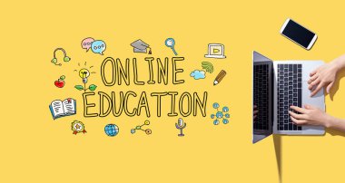 Online education with person working with a laptop