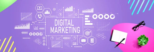 Marketing Digitale Con Notebook Penna — Foto Stock
