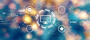 Gece bulanık şehir ışıklarıyla sosyal medya teması