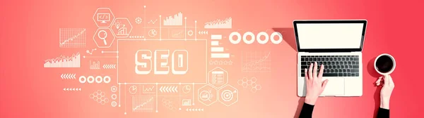 Seo Search Engine Optimization Theme Person Using Laptop Computer — 스톡 사진