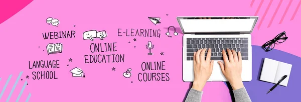 Online Onderwijs Thema Met Persoon Met Behulp Van Een Laptop — Stockfoto