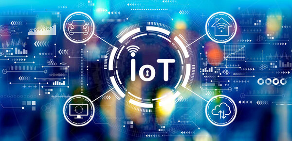 IoT тема с большими городскими огнями ночью