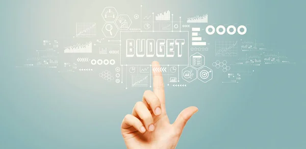 Budget Theme Hand Pressing Button Technology Screen — Stockfoto
