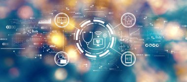 Geceleri bulanık şehir ışıkları ile teletıp durma teması