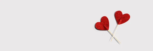 Valentines Day Appreciation Theme Red Glitter Heart Picks — Stock Photo, Image