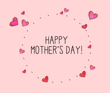 Mutlu anneler günü mesajı. Elle çekilen kalpler. Düz yat.