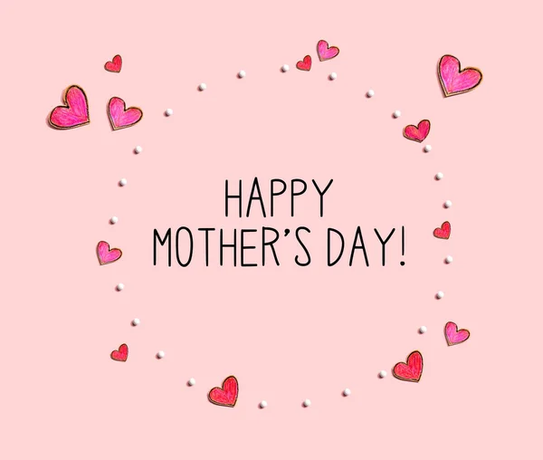 Szczęśliwy Dzień Matki Orędzie Ręką Wyciągnąć Serca Płaski Świecki — Zdjęcie stockowe