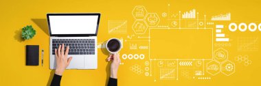 Industry 4.0 theme with person using a laptop computer