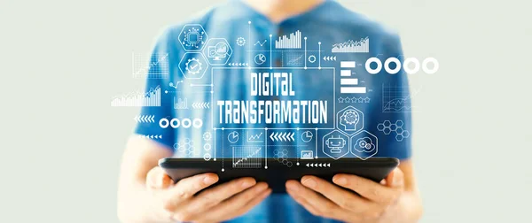 Digitale Transformatie Technologische Revolutie Concept Met Jongeman Met Behulp Van — Stockfoto