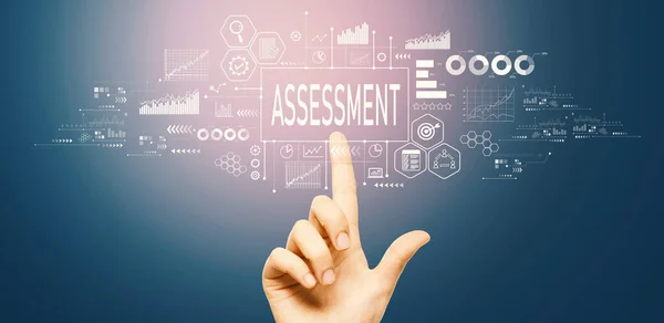 Assessment Concept Hand Pressing Button Technology Screen — Stockfoto