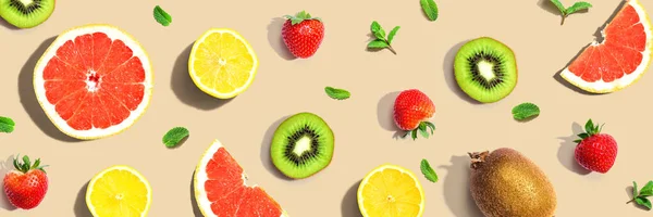 Kolekcja Mieszanych Owoców Napowietrznych Widok Płaski Lay — Zdjęcie stockowe