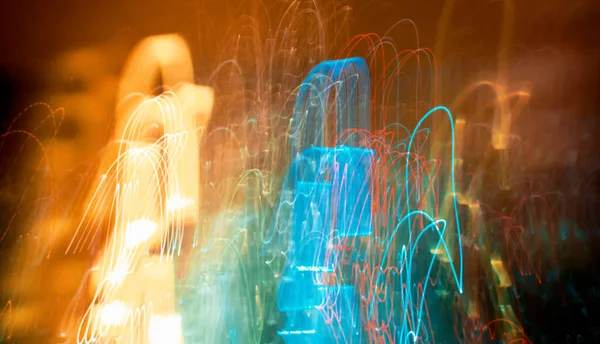 Abstract Blurred Cityscape Neon Urban Lights Background — Stockfoto