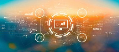 Gün batımında veya gün doğumunda bulanık şehir manzarası ile borsa teması