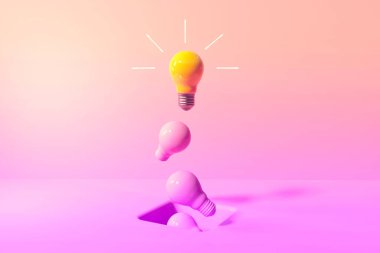 Zeminde bir delik olan eşsiz bir fikir ampulü - 3D render