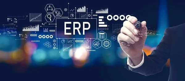 Erp Enterprise Resource Planning Theme Businessman City Night — Stockfoto