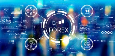 Forex trading concept with big city lights at night clipart