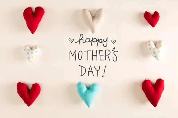 Mensaje Del Día Las Madres Con Cojines Azules Del Corazón —  Fotos de Stock