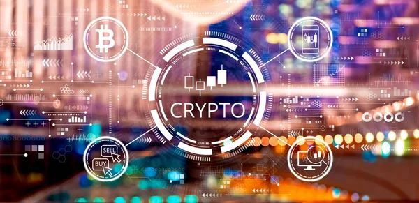 Crypto Trading Thema Met Grote Stad Lichten Nachts — Stockfoto