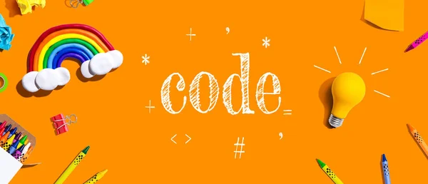 Learn Code Theme School Supplies Overhead View Flat Lay — Stockfoto