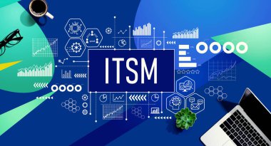 ITSM - Mavi ve yeşil desenli dizüstü bilgisayarlı Bilgi Teknolojisi Servis Yönetimi teması