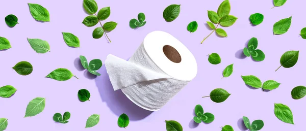 Рулон Туалетного Паперу Зеленим Листям Плоский — стокове фото
