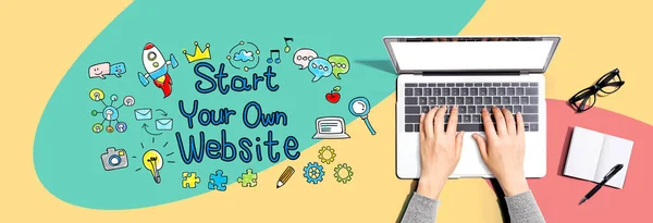 Start Your Own Website Person Using Laptop Computer — Photo