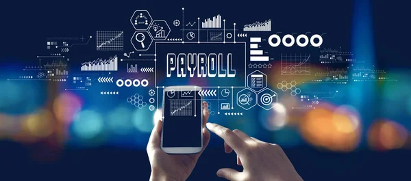 Payroll Thema Met Persoon Met Behulp Van Een Smartphone Een — Stockfoto